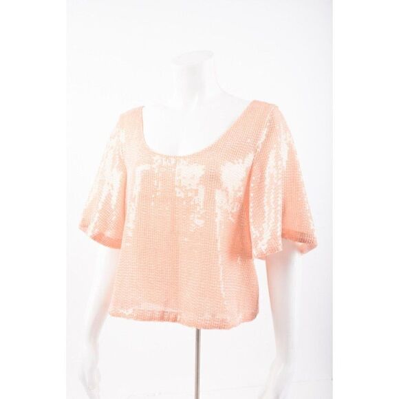 Free People Womens Sequin Top Shirt Blouse Size S Peach Night Fever sparkle NWT - Picture 3 of 6